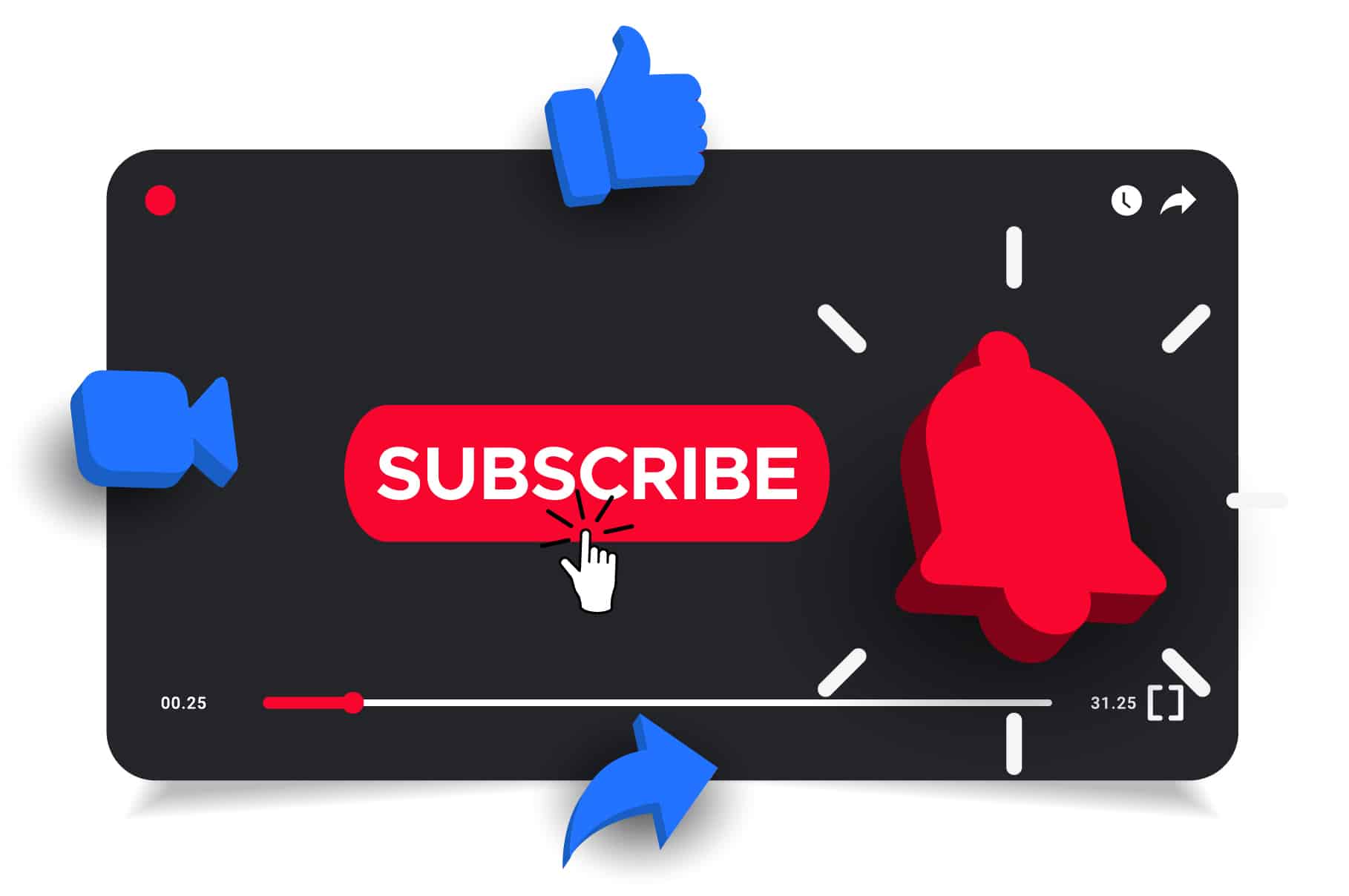 a black rectangular with a red and blue sign and a red bell and a hand pointing to a red button